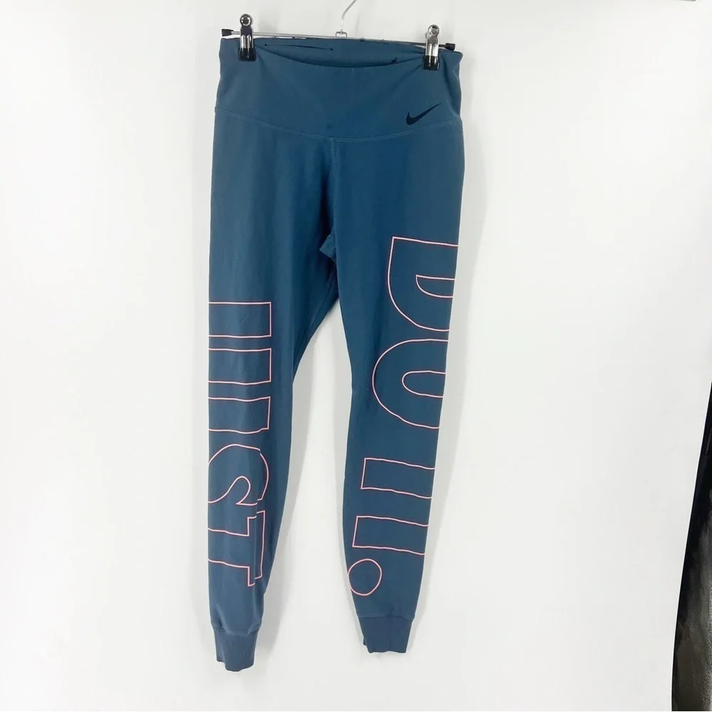 ✅ Nike Women's Size S Dri-Fit Legend Gray Blue Leggings Big Logo Slim Fit 852705